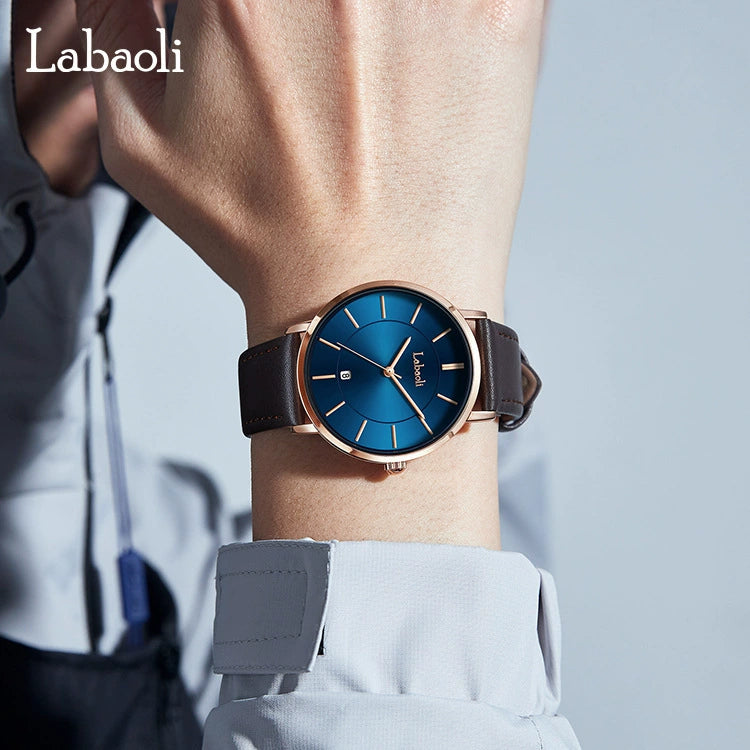 Mens Watch, Minimalist Fashion Simple Wrist Watch Analog Date with Leather Strap