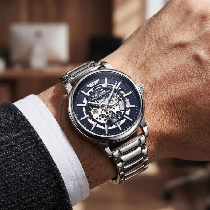 Silver Stainless Steel Waterproof Luxury Wristwatch