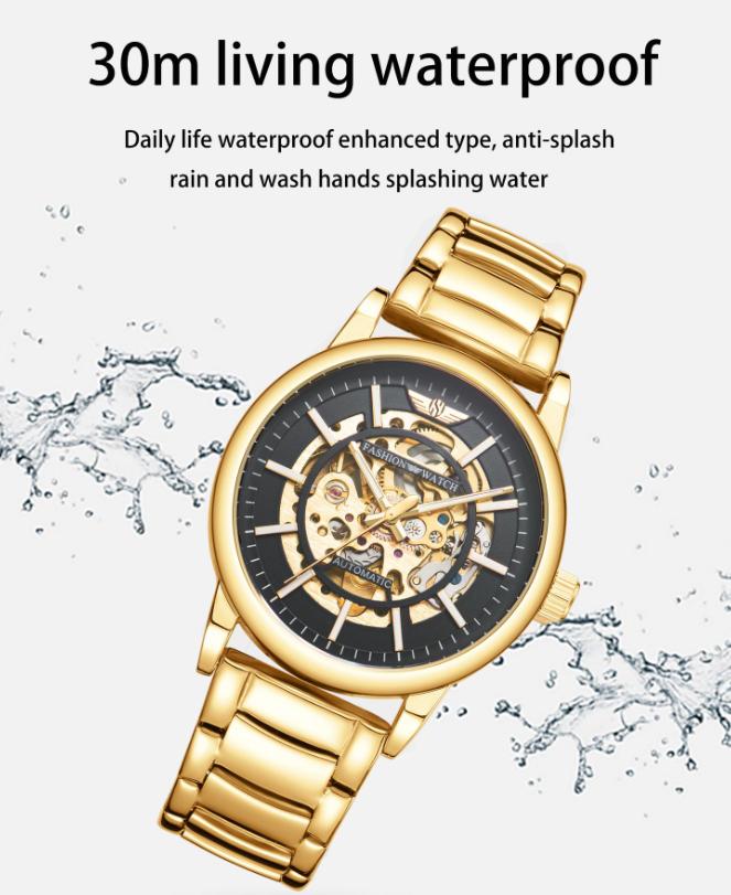 Gold Stainless Steel Waterproof Luxury Wristwatch