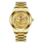 Avaner Men's Stainless Steel Wristwatch Engraved Dragon Dial Analog Quartz Watches with Luminous Hands
