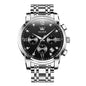 OLEVS Men's Stainless Steel Chronograph Watch, Big Face Gold Silver Black Tone Easy to Read Analog Quartz Watch, Luxury Waterproof Date Diamond Roman Arabic Numerals Dial Dress Watch for Men