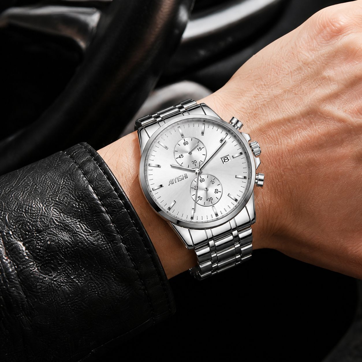Mens Watch Fashion Sleek Minimalist Quartz Analog Mesh Stainless Steel Waterproof Chronograph Watches for Men with Auto Date