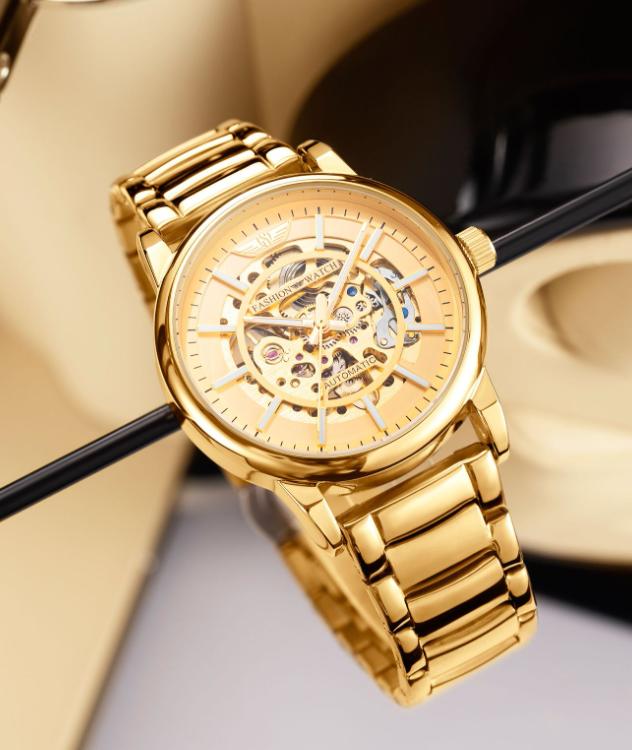 Gold Stainless Steel Waterproof Luxury Wristwatch