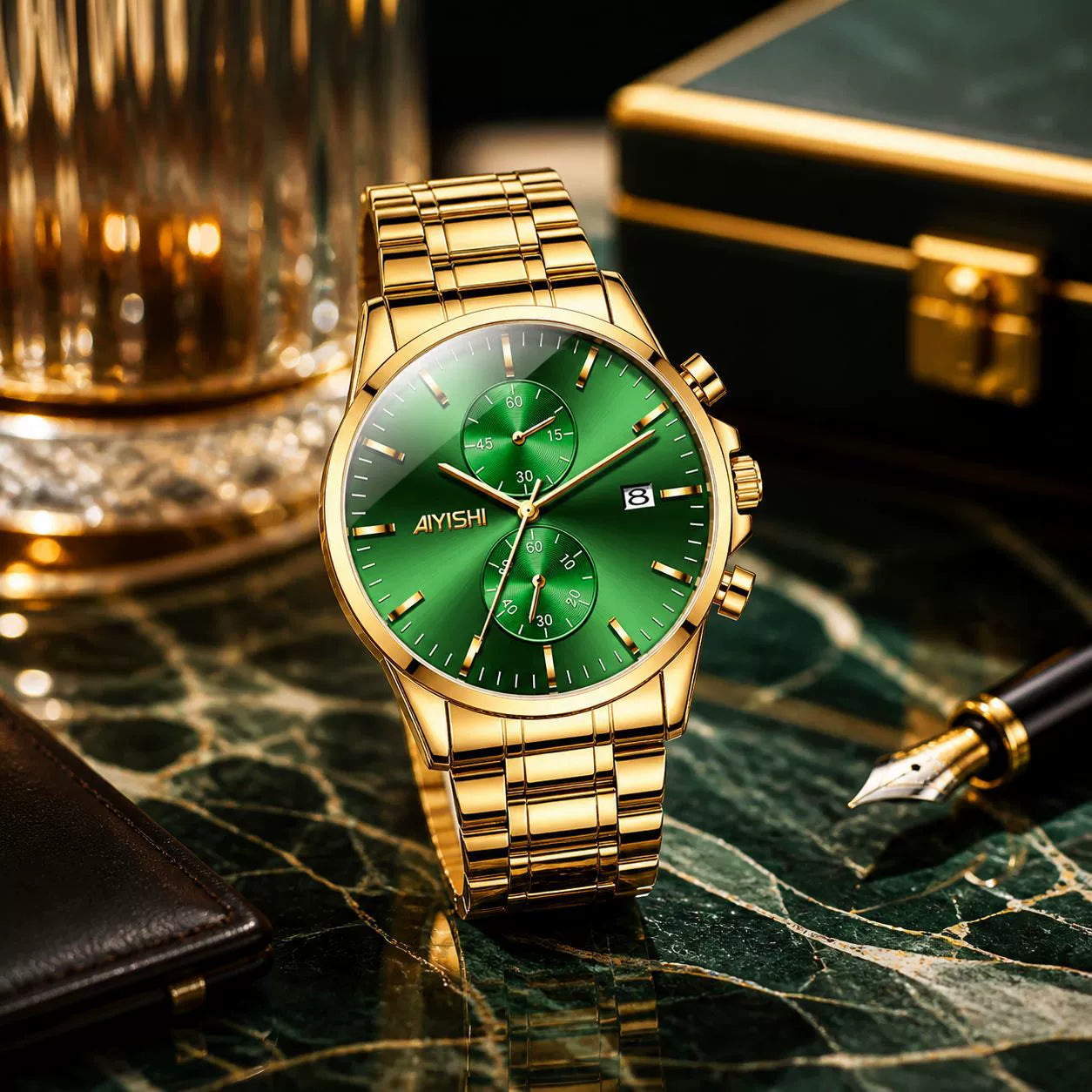 Mens Watch Fashion Sleek Minimalist Quartz Analog Mesh Stainless Steel Waterproof Chronograph Watches for Men with Auto Date