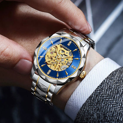 Fully automatic mechanical watch for men's business hollow tourbillon waterproof night light function watch