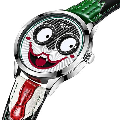 Watches for Men Analog Quartz Clown Dial Wrist Watches Unique Weird Fashion Cool Watch Waterproof Leather Strap Men's Watches