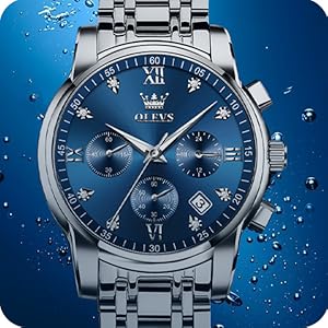 OLEVS Men's Stainless Steel Chronograph Watch, Big Face Gold Silver Black Tone Easy to Read Analog Quartz Watch, Luxury Waterproof Date Diamond Roman Arabic Numerals Dial Dress Watch for Men