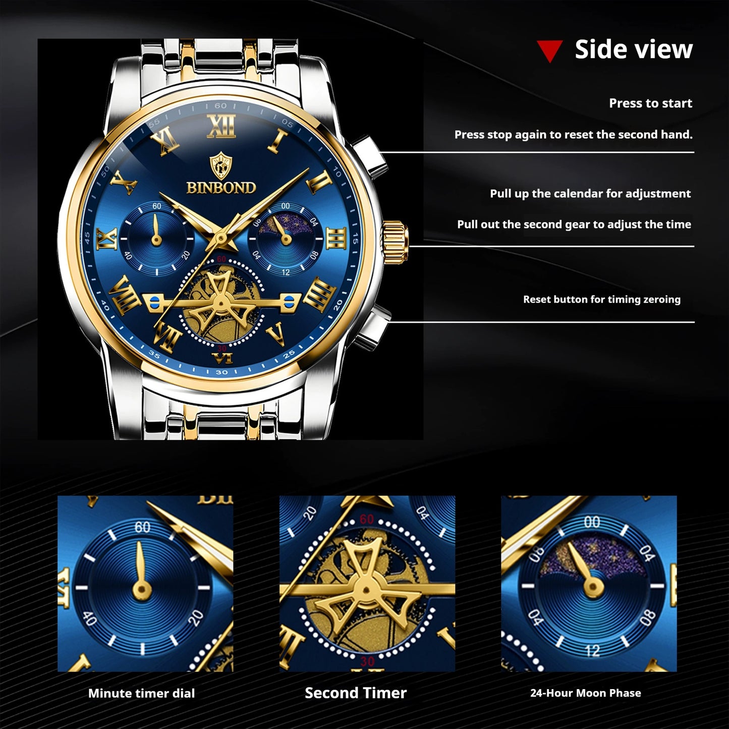 Mens Watches Waterproof Stainless Steel Adjustable Bracelet Watch Quartz Analog Watch for Men Fashion Business Classic Mens's Wrist watch's Casual Watches