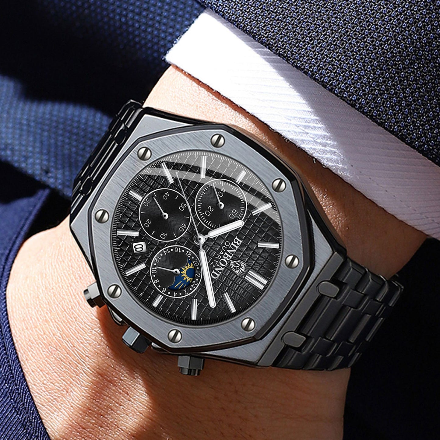 Mechanical Mens Watches Fashion Automatic Male Clock Blue Stainless Steel Waterproof Business Skeleton Watch…