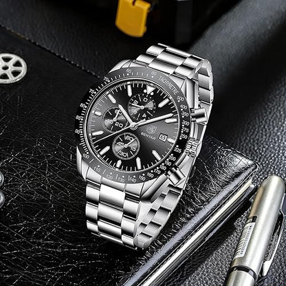 Watch for Men Analog Quartz Chronograph Waterproof Luminous Designer Mens Wrist Watches Business Work Sport Casual Dress Watch with Silicone Strap Elegant Gifts for Men