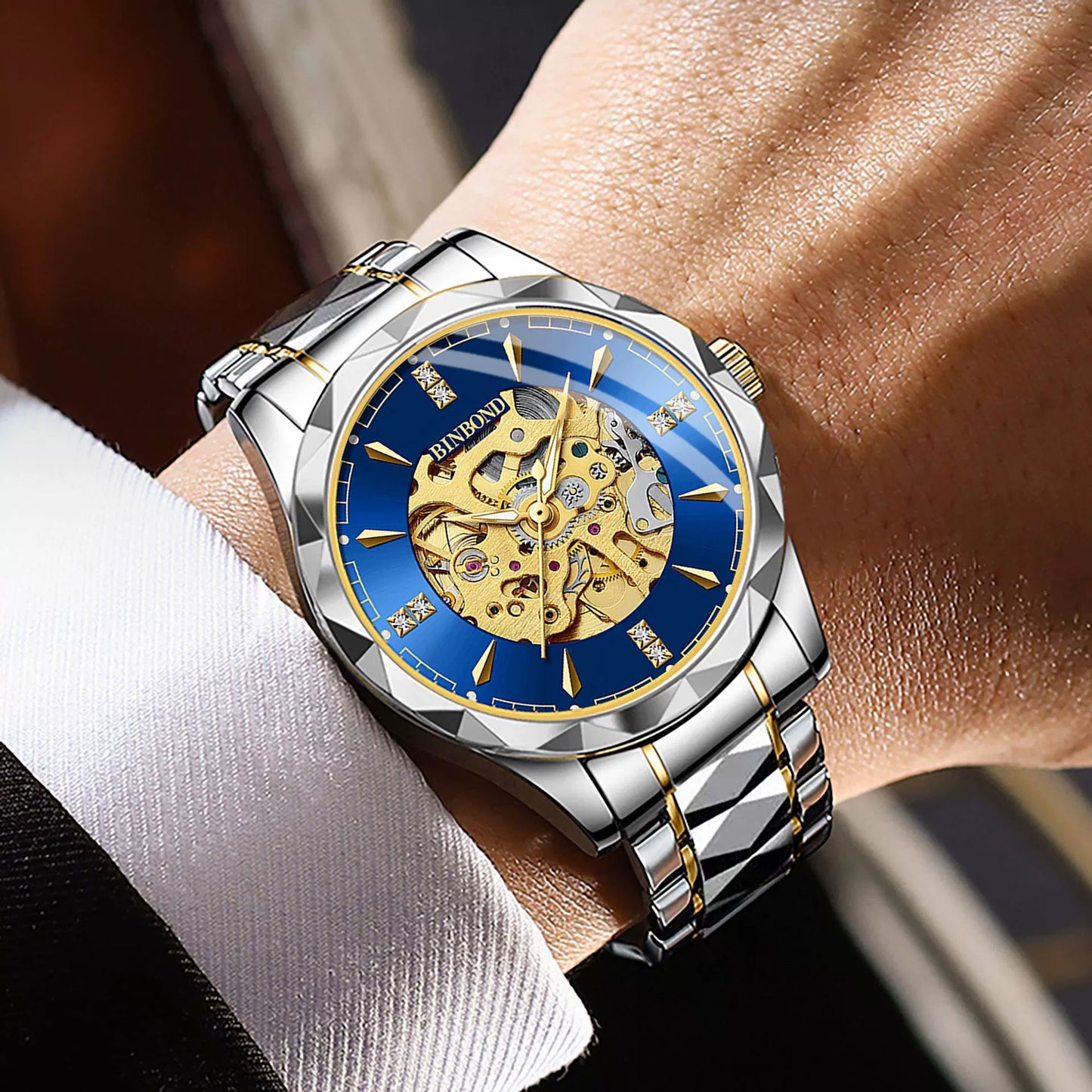 Fully automatic mechanical watch for men's business hollow tourbillon waterproof night light function watch