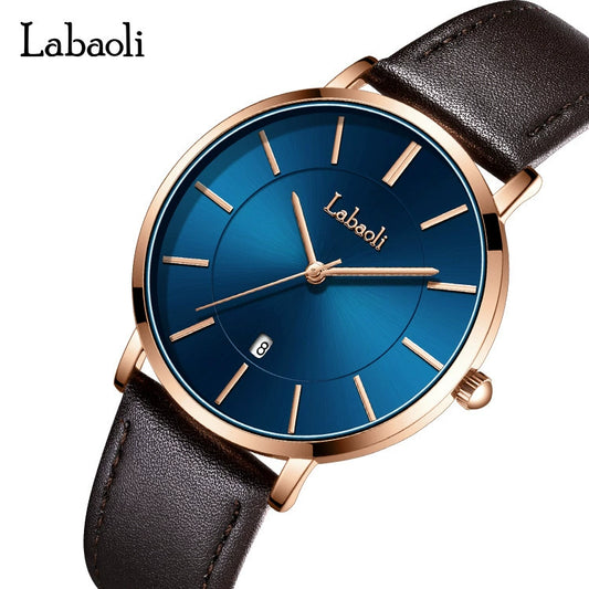 Mens Watch, Minimalist Fashion Simple Wrist Watch Analog Date with Leather Strap