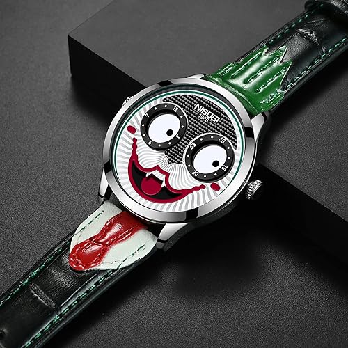 Watches for Men Analog Quartz Clown Dial Wrist Watches Unique Weird Fashion Cool Watch Waterproof Leather Strap Men's Watches