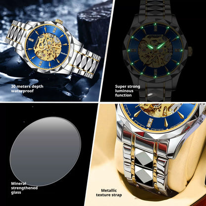 Fully automatic mechanical watch for men's business hollow tourbillon waterproof night light function watch