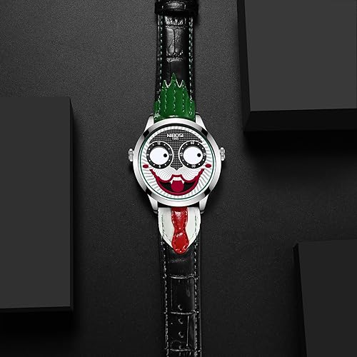Watches for Men Analog Quartz Clown Dial Wrist Watches Unique Weird Fashion Cool Watch Waterproof Leather Strap Men's Watches