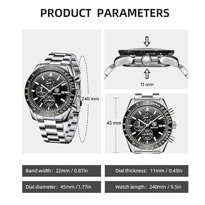 Watch for Men Analog Quartz Chronograph Waterproof Luminous Designer Mens Wrist Watches Business Work Sport Casual Dress Watch with Silicone Strap Elegant Gifts for Men