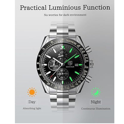 Watch for Men Analog Quartz Chronograph Waterproof Luminous Designer Mens Wrist Watches Business Work Sport Casual Dress Watch with Silicone Strap Elegant Gifts for Men