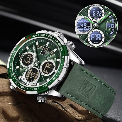 Men's Military Digital Watches Analog Quartz Waterproof Watch Sport Multifunctional Leather Wristwatch