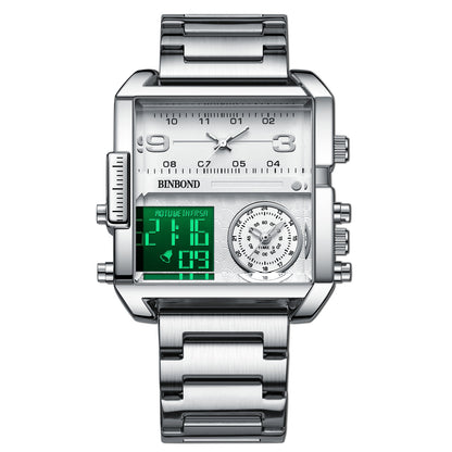 Men Square Large Square Face Digital Sports Watch Multifunction LED Analog Quartz Wrist Watch with Multi-Time Zone Waterproof Stopwatch