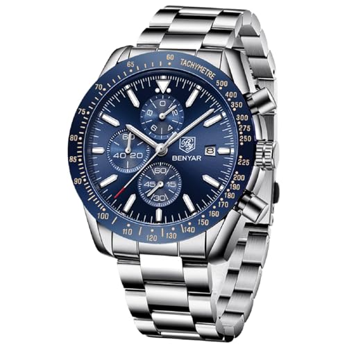 Watch for Men Analog Quartz Chronograph Waterproof Luminous Designer Mens Wrist Watches Business Work Sport Casual Dress Watch with Silicone Strap Elegant Gifts for Men