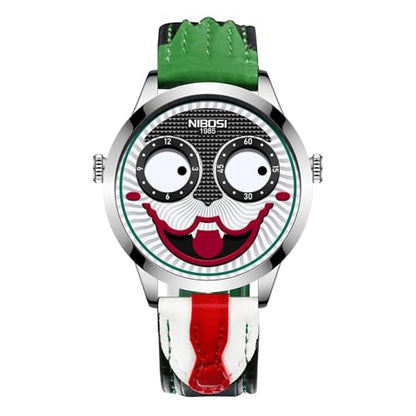 Watches for Men Analog Quartz Clown Dial Wrist Watches Unique Weird Fashion Cool Watch Waterproof Leather Strap Men's Watches