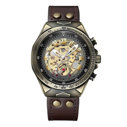 JewelryWe Automatic Watches for Men: 36-Hour Power Reserve Self-Winding Mechanical Roman Numeral Skeleton Vintage Genuine Leather Strap 3ATM Waterproof Wristwatch for Valentine's Day
