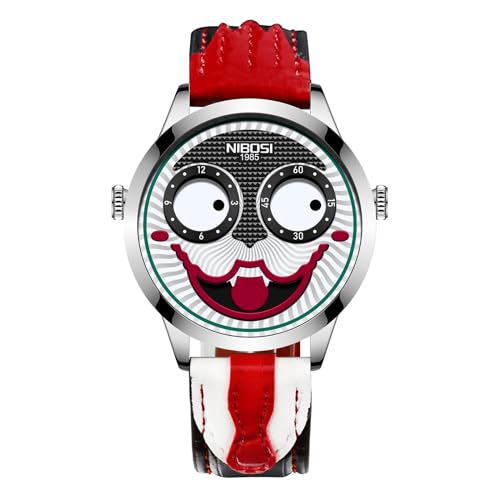 Watches for Men Analog Quartz Clown Dial Wrist Watches Unique Weird Fashion Cool Watch Waterproof Leather Strap Men's Watches
