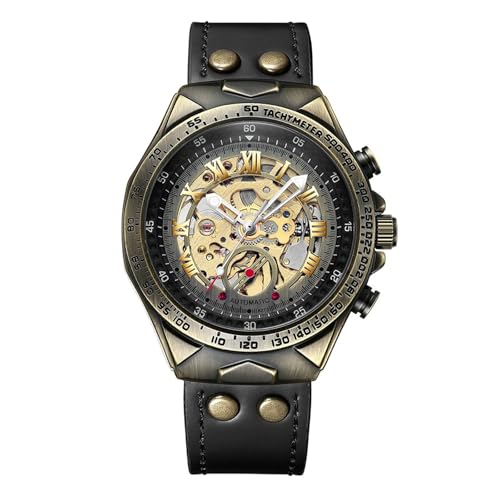 JewelryWe Automatic Watches for Men: 36-Hour Power Reserve Self-Winding Mechanical Roman Numeral Skeleton Vintage Genuine Leather Strap 3ATM Waterproof Wristwatch for Valentine's Day